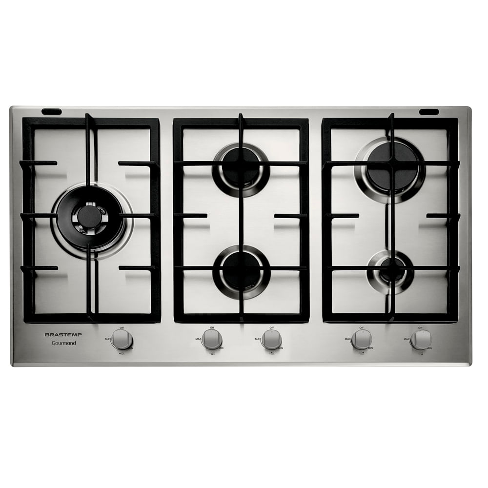 Cooktop 5 bocas Brastemp Gourmand Inox com duplachama e trempe com